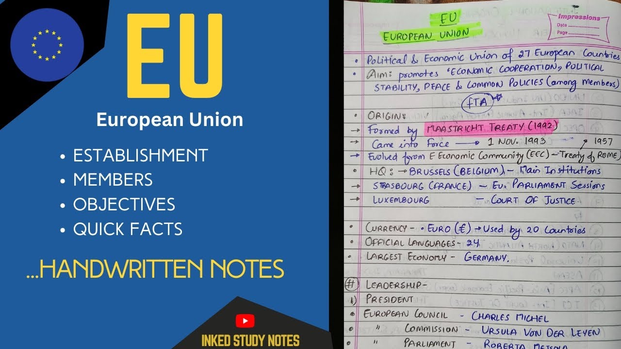 EU || European Union || Important International Organisations || Inked Study Notes 