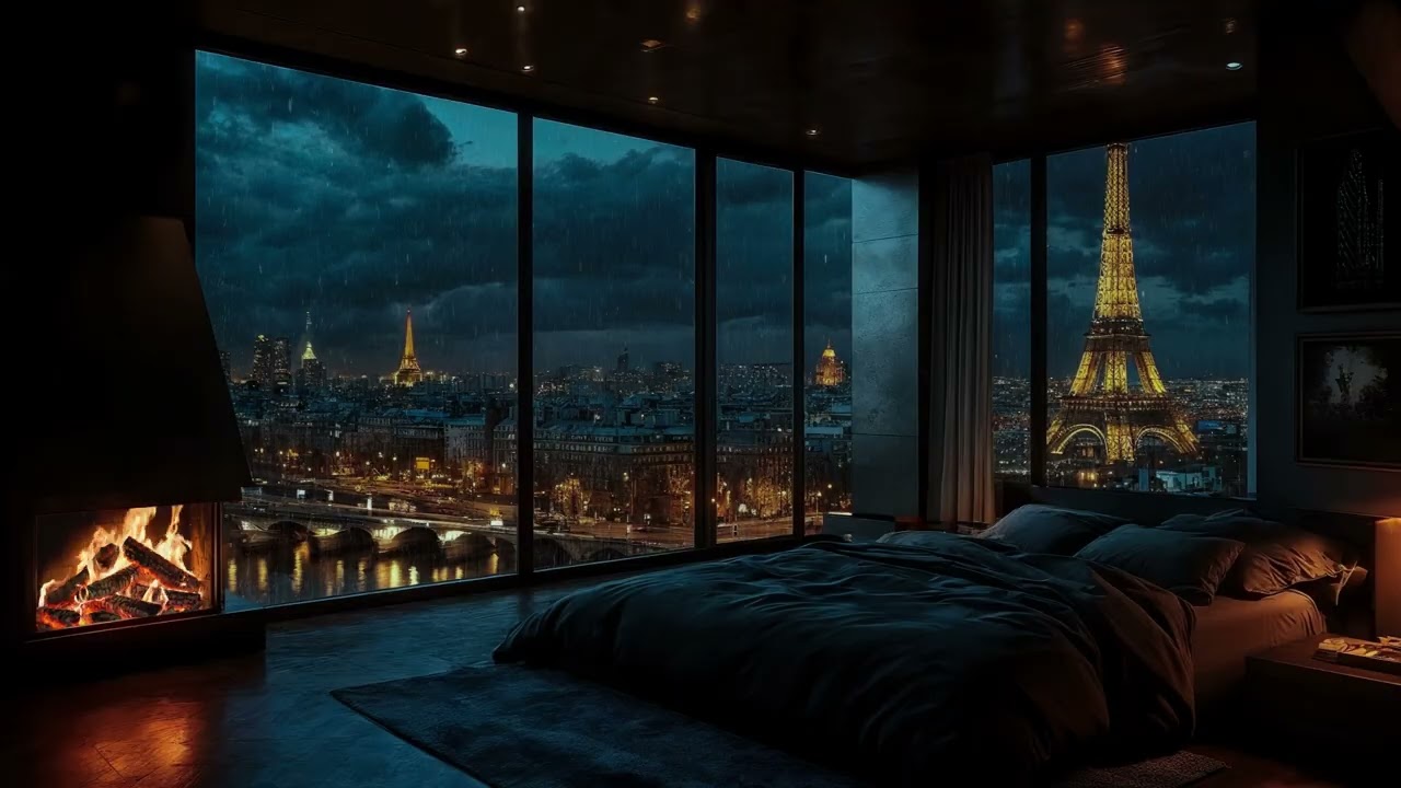 99% FALL ASLEEP INSTANTLY 🔥 City Rain Ambience with Fireplace Crackling Sounds for Peaceful Sleep