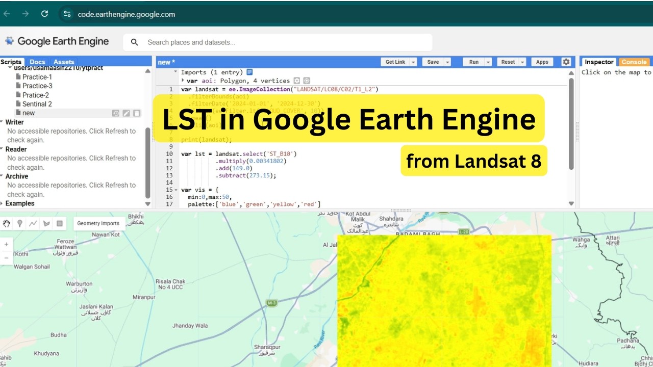 LST from Landsat 8 in Google Earth Engine | Landsat 8 Land Surface Temperature (GEE)