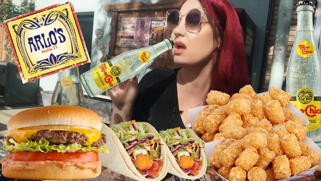 MUKBANG BACON CHEESEBURGER TATER TOTS CHICKEN TACOS @ ARLOS FOOD TRUCK BURPING VEGAN