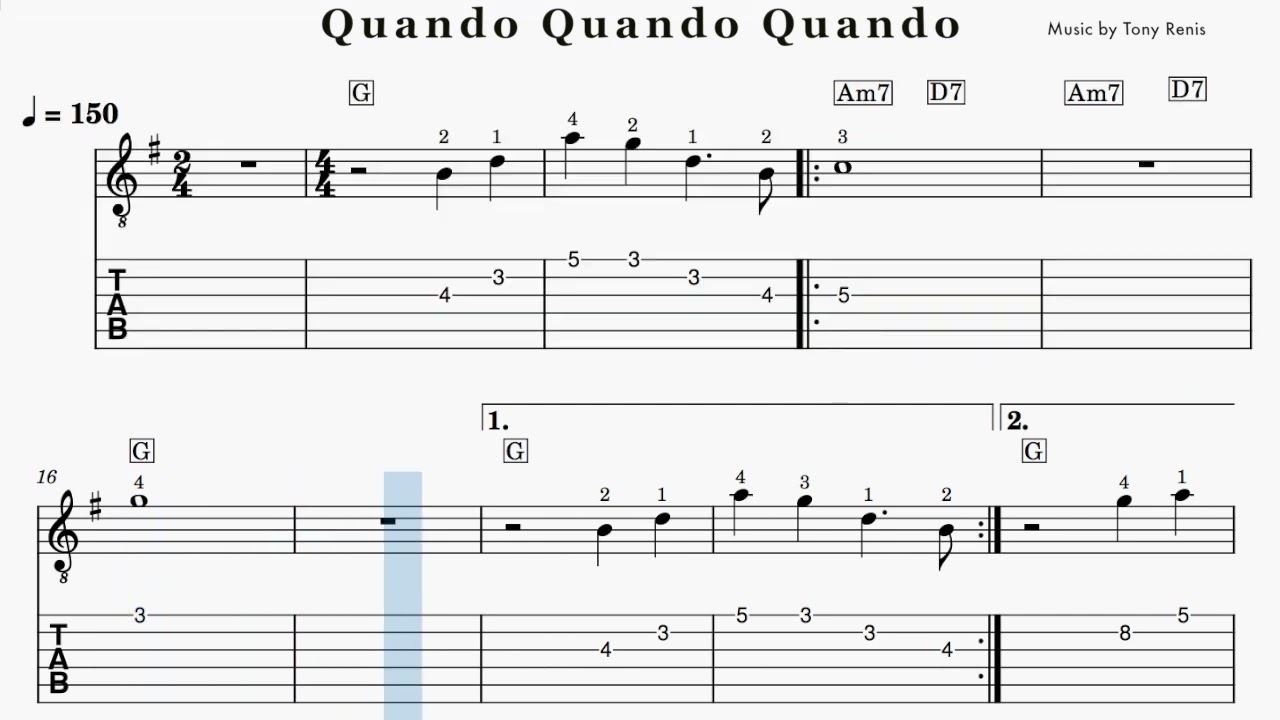 Quando, Quando, Quando - Easy sheet music and TAB for guitar.
