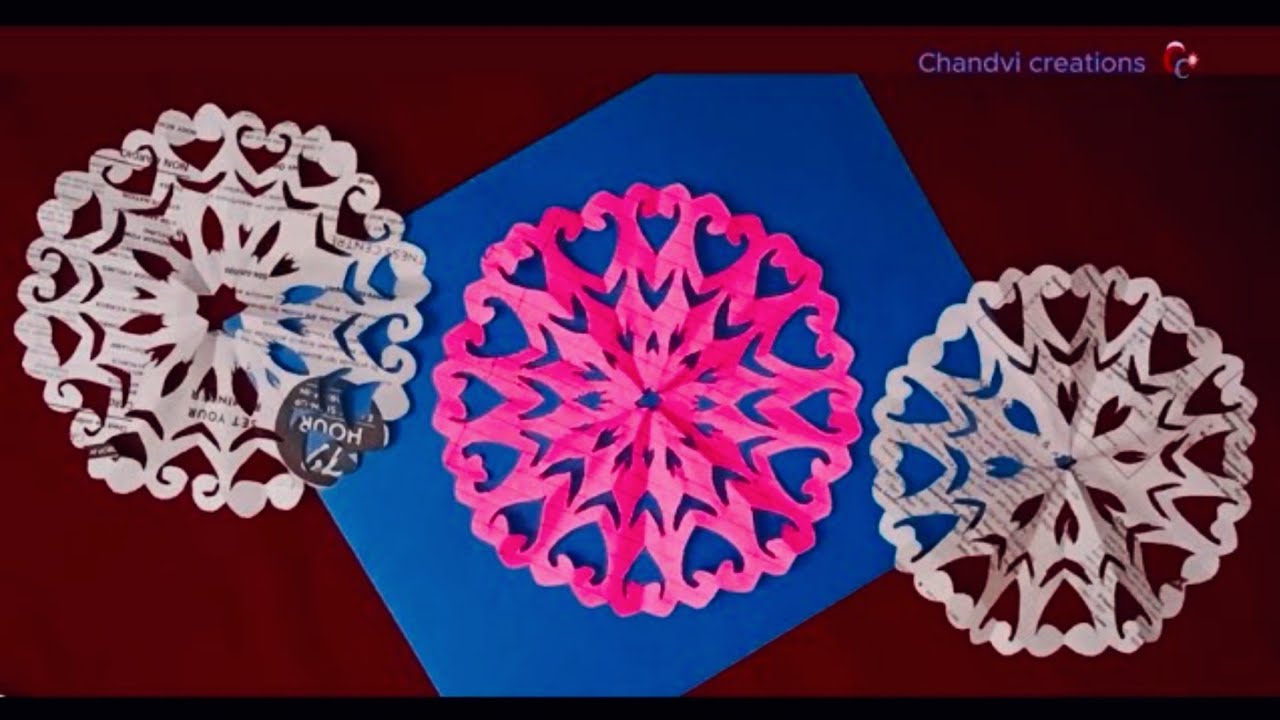 2 Paper cutting flower designs | paper snowflakes | Rangoli paper design