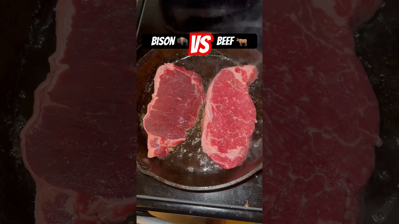 Bison vs Beef steak comparison!!! Side by side New York strips 🥩🦬🐂 