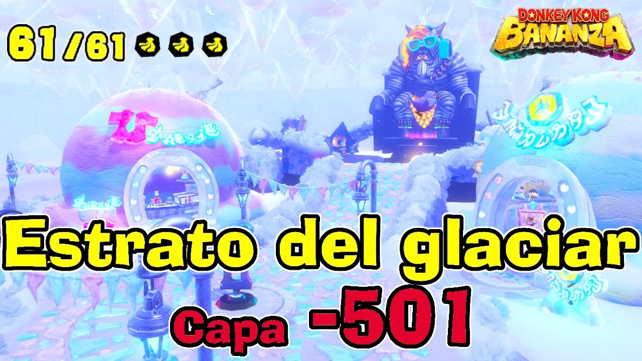 Todos los SECRETOS BANANAS Y FÓSILES Estrato del Glaciar capa -501 DONKEY KONG BANANZA