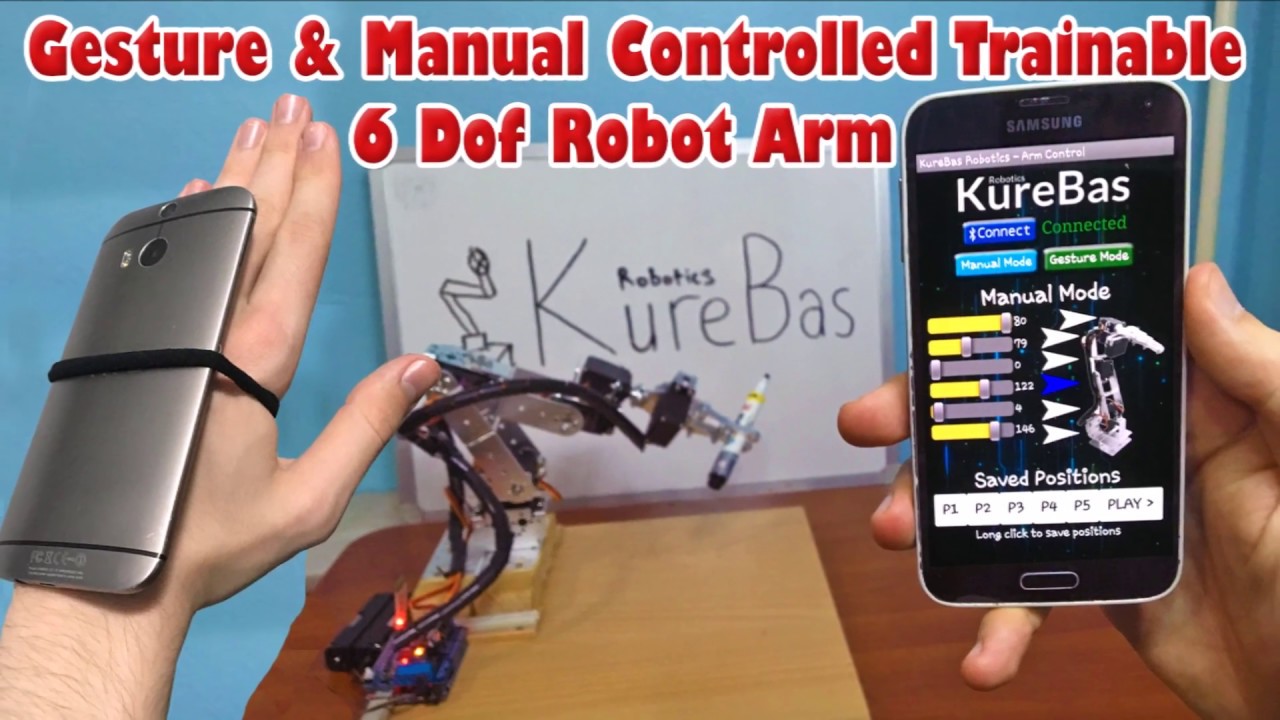 Gesture Controlled Trainable Robotic Arm via Bluetooth to Arduino | How to make | Codes and App