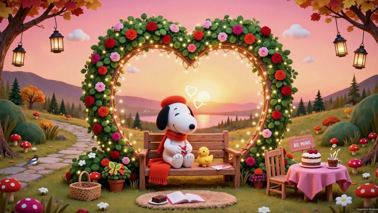 🌹 Snoopy’s Valentine Lakeside Picnic 🌅 Soft Cozy Lofi for Love, Relax & Warm Vibes