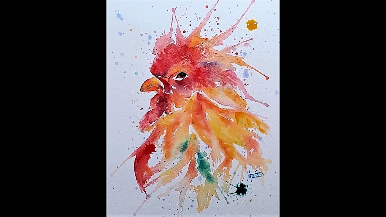 How To Paint An Abstract Rooster Chicken Watercolor