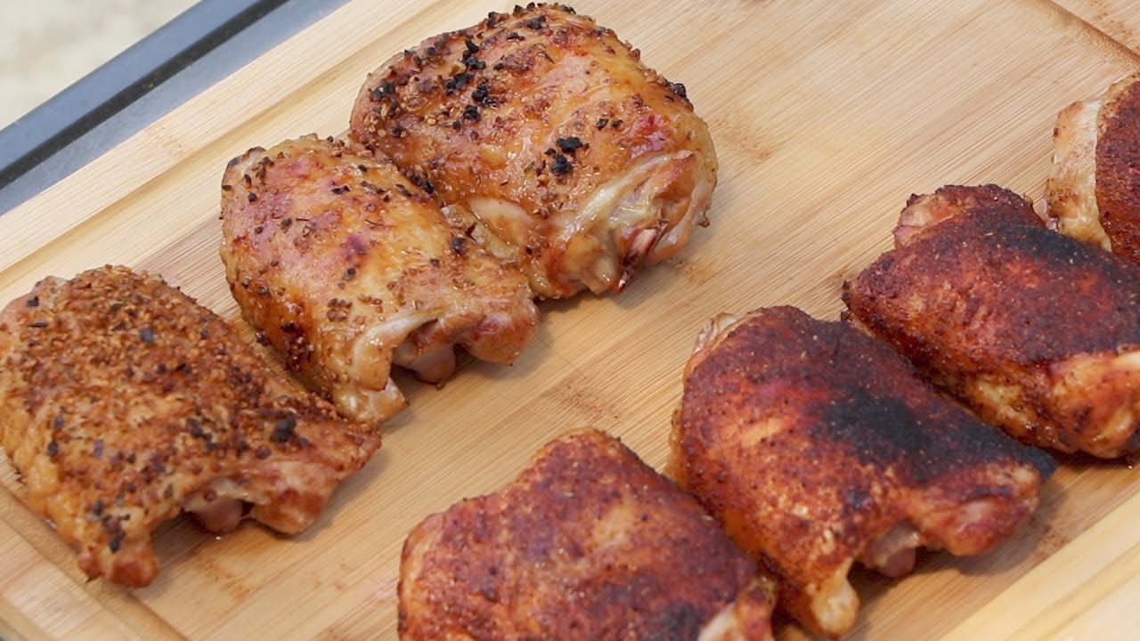 Grilled Chicken Thighs Recipe Using the Cold Grate Technique. Reverse Seared