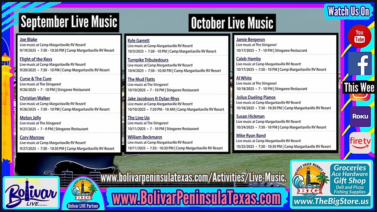 Fall Live Music, Family Friendly In Crystal Beach, Texas