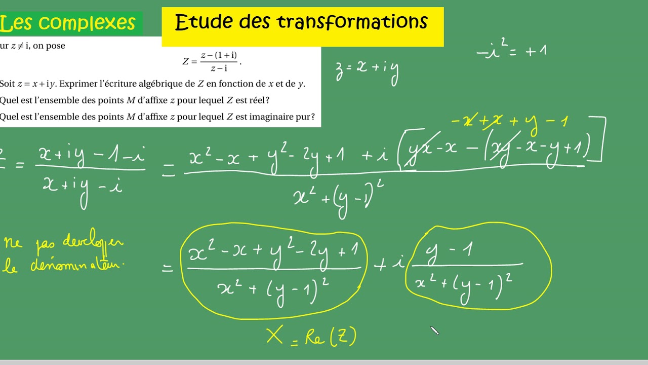 Terminale S-complexes- ex67  z pour Z réel et Z imaginaire - Z=(z-(1+i))/(z-i)