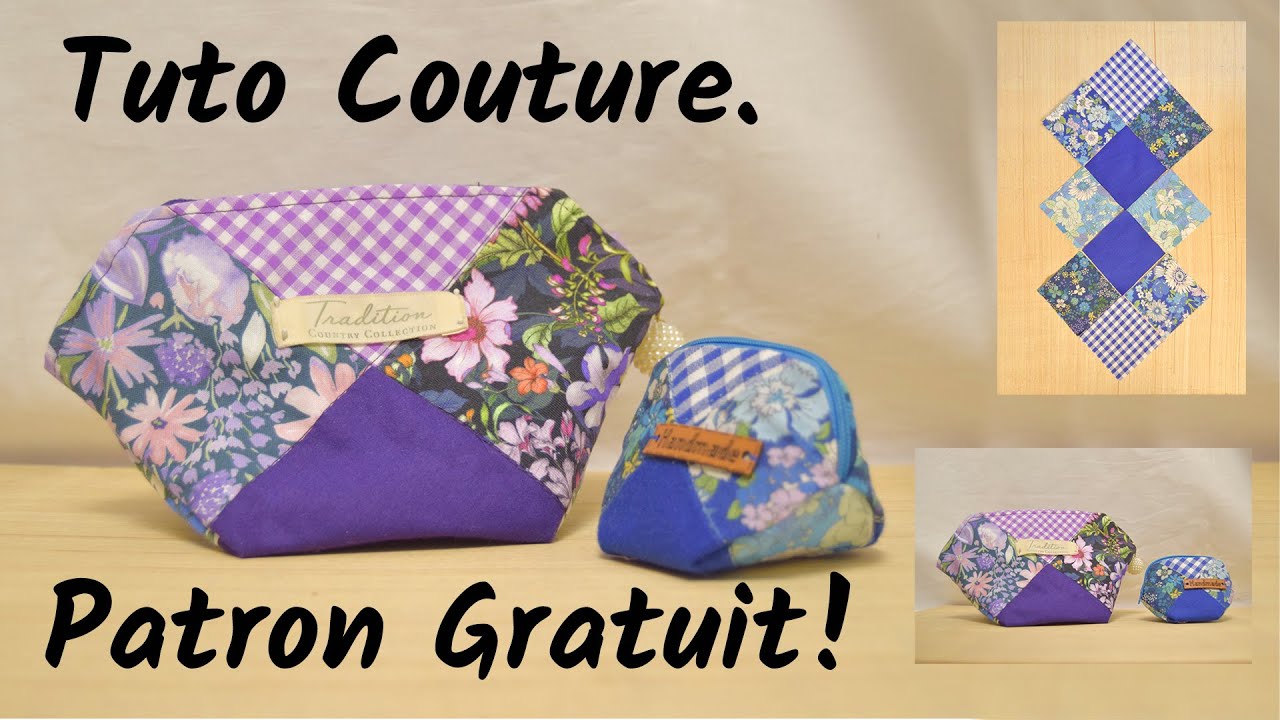 Comment coudre une trousse patchwork avec des chutes de tissu - Patron Gratuit - Couture Facile Mimi