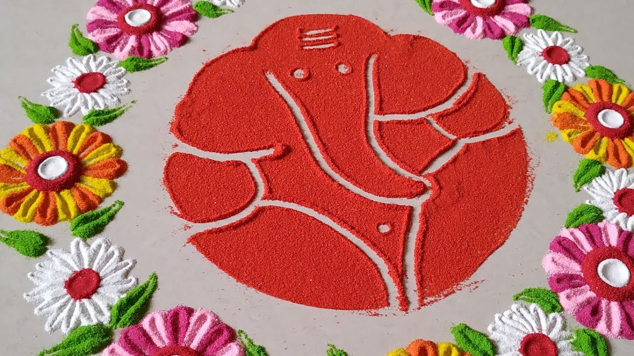 Easy Ganesh Rangoli with cotton bud