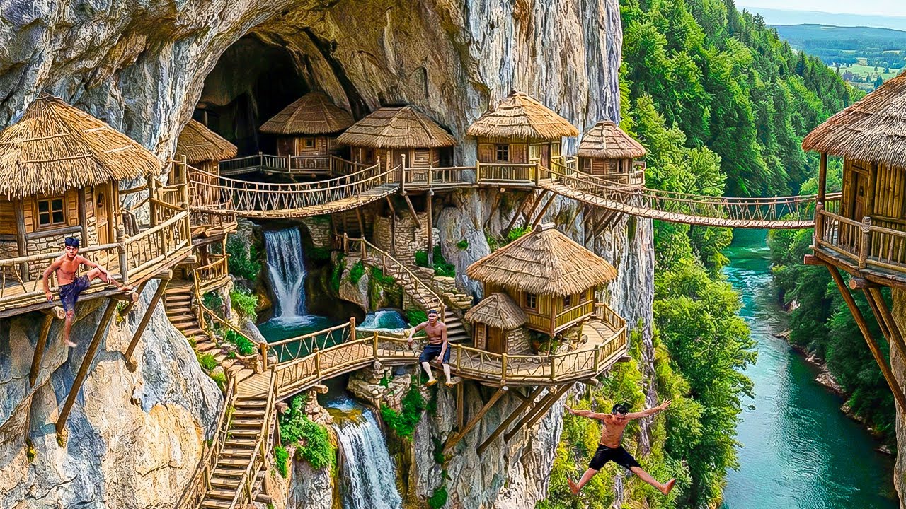 150 Days Building a Hanging House Complex on a Dangerous 100m High Cliff Using Primitive Tools