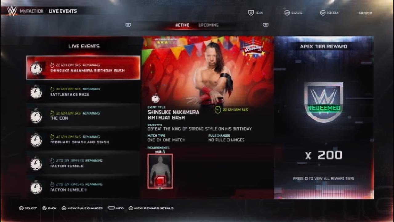 WWE 2K25 Shinsuke Nakamura Birthday Bash MyFACTION Live Event All Rewards