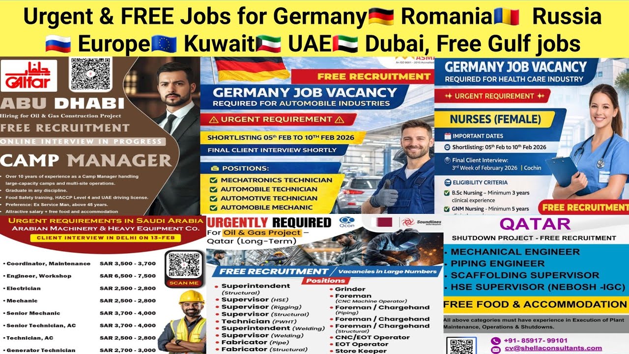Бесплатные вакансии в Германии🇩🇪, Румынии🇷🇴, России🇷🇺, Европе🇪🇺, Кувейте🇰🇼, ОАЭ🇦🇪, Дубае, Катаре🇶...