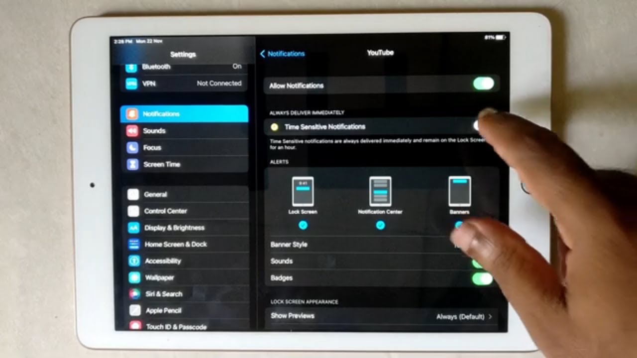 How To Enable Time Sensitive Notifications Of An Individual Application On iPad