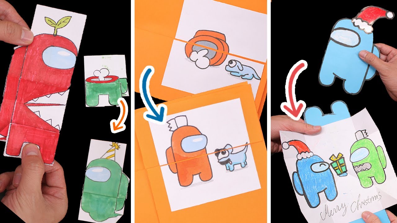 03 Easy Origami Card Among Us You can make at home