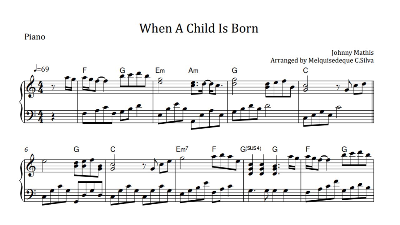 Johnny Mathis - When a Child Is Born - Arranged for solo piano, with music sheet