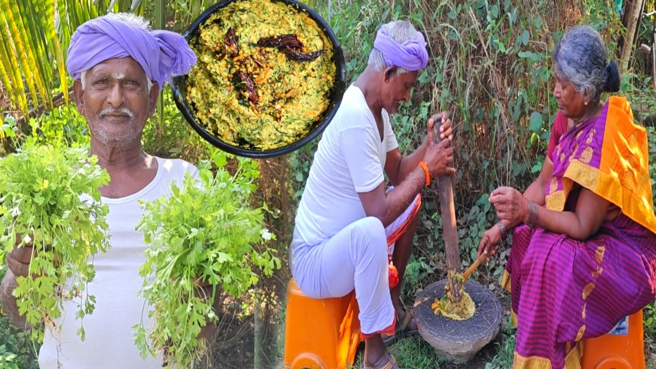 ఆరోగ్యకరమైన తీరులో నాటు కొత్తిమీర టమోటో రోటి పచ్చటి ⁠| kothimeera Chutney ⁠| Cooking and Farming