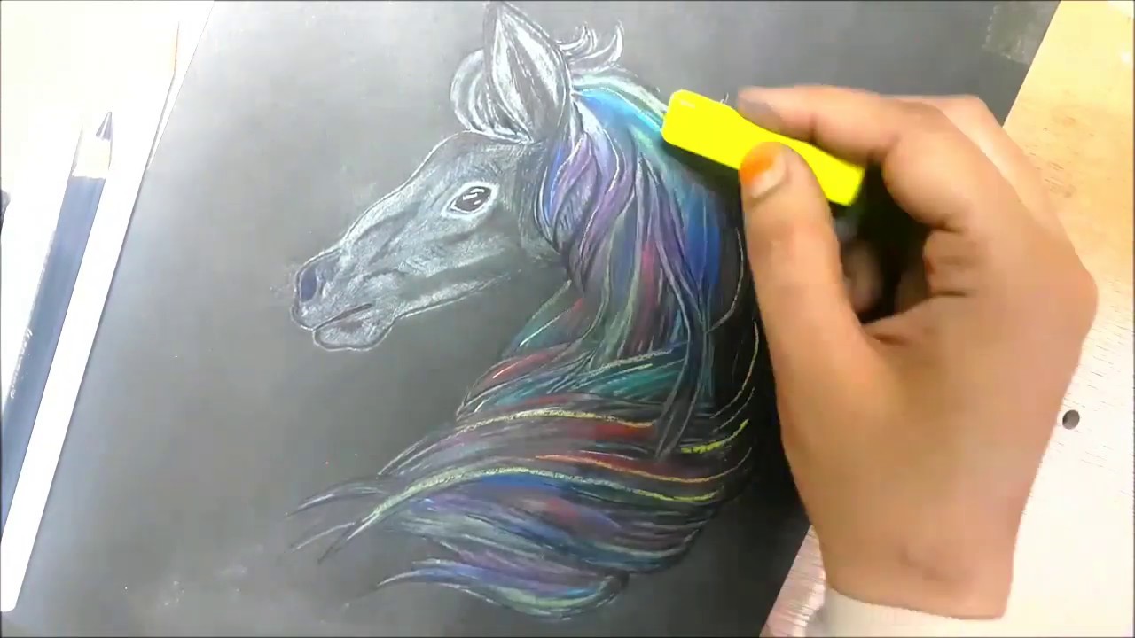 Color Pencil and Soft Pastels Horse speed Drawing