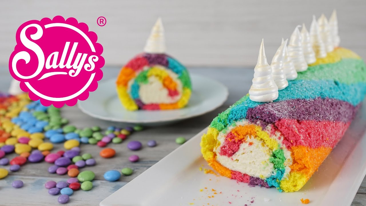 Einhorn Biskuitrolle / Regenbogenrolle / Rainbow Unicorn Swiss Roll / Sallys Welt