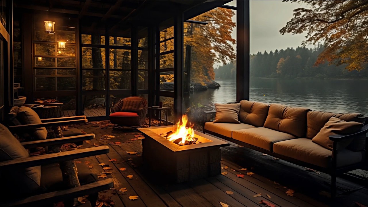 Cozy Autumn Fireplace by the Lake 🔥🍁 10 Hours | Fall Foliage Ambience for Sleep & Relaxation