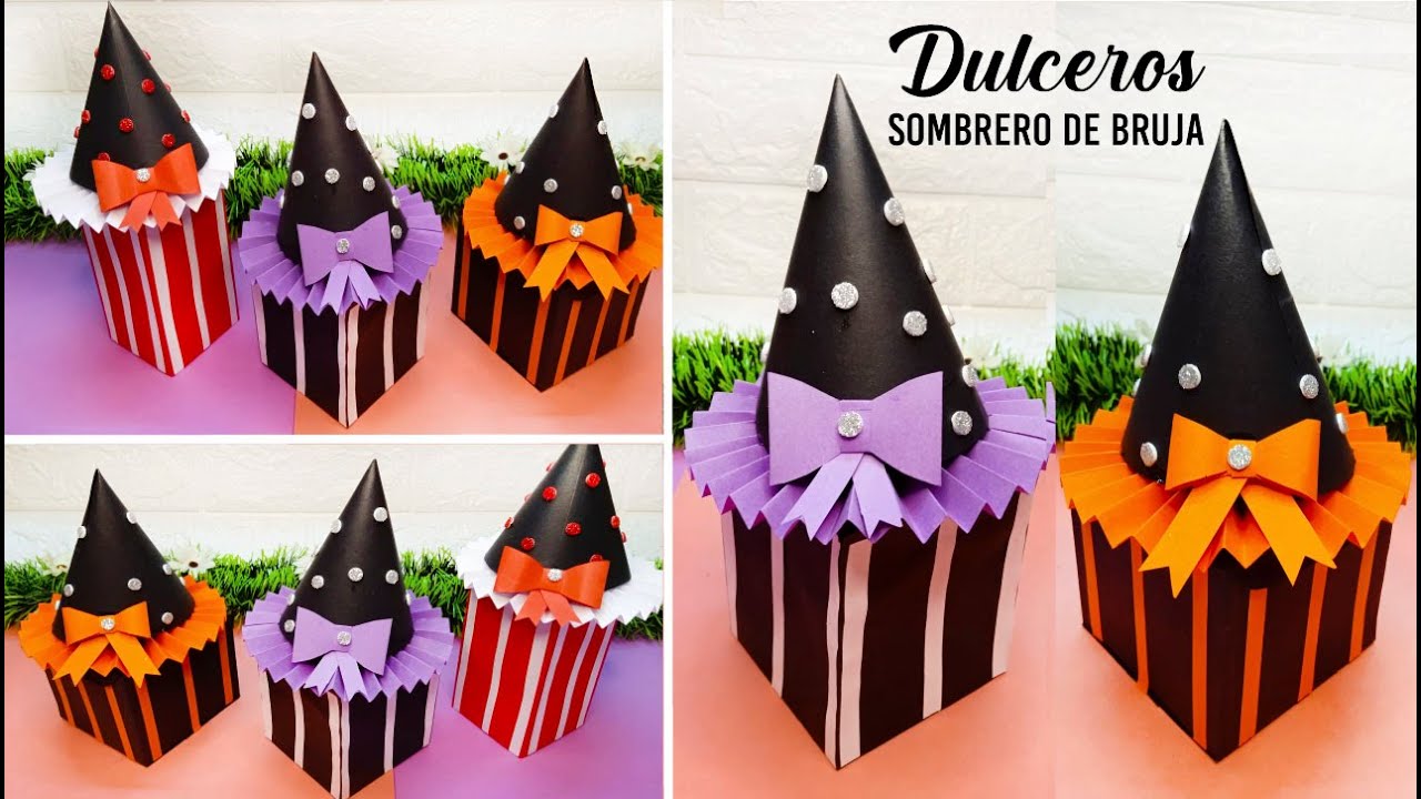 DULCERO DE SOMBRERO DE BRUJA PARA HALLOWEEN 2021/ Como hacer sombreros de Bruja para Halloween🧙‍♀️