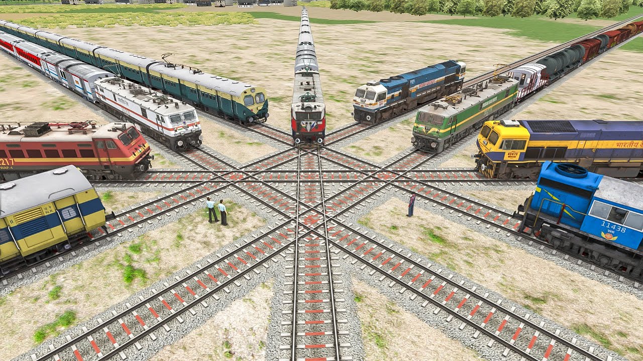 Nine Trains on Diamond Crossing | Cross Each Other at Forked 