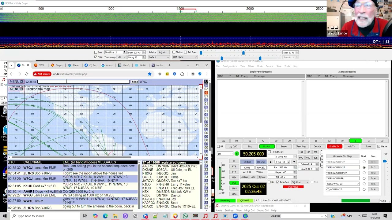 W7GJ 6 Meters EME demonstration contacting Bob ZL1RS at YJ0RS in Vanuatu.