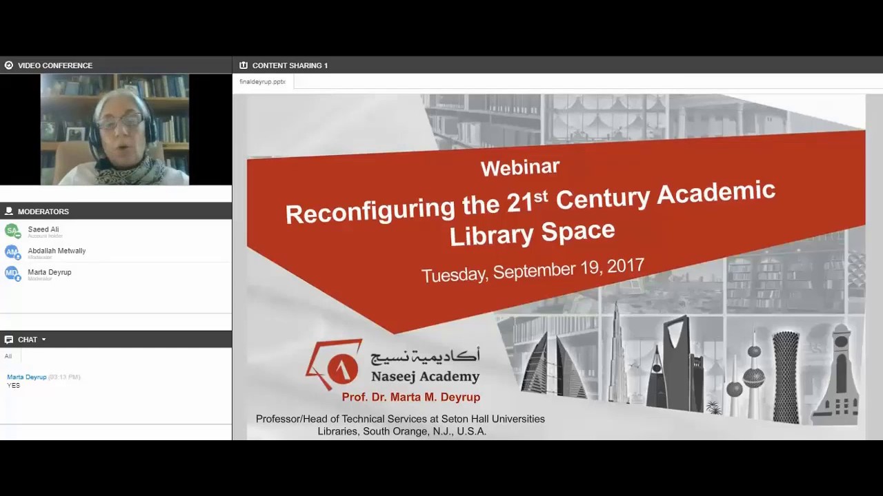 Webinar Reconfiguring the 21st Century Academic Library Space   Naseej Academy   Prof Dr Marta Deyru