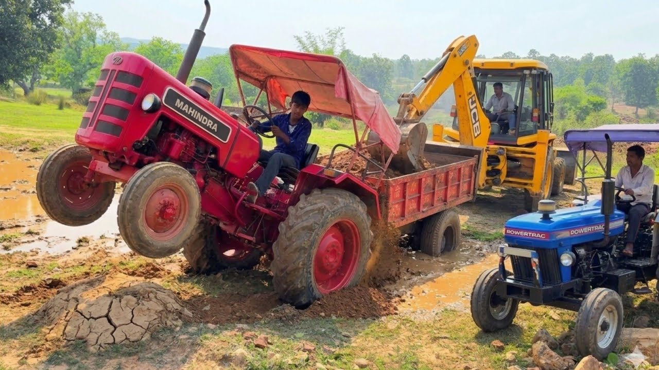 New JCB 3dx Loading Mud in Mahindra 275 Powertrac 434 Tractor Trolley | Heavy Tractor Loading Video