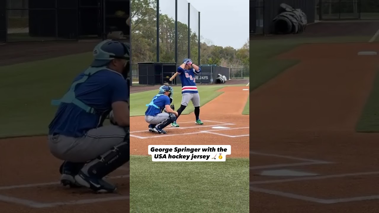 George Springer is rocking a Team USA hockey jersey at Blue Jays camp 🏒🥇 #MLB #USAHockey #BlueJays