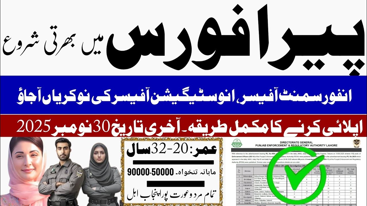 PERA Force Jobs 2025 | Enforcement & Investigation Officer Jobs | Punjab Govt New Job | Apply Online