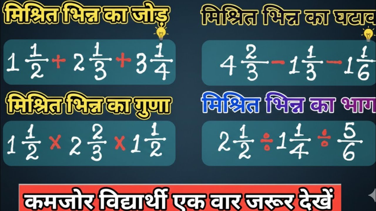 मिश्रित भिन्न का जोड़ घटाव गुणा भाग कैसे करें? | Fractions Shortcut Tricks 💯 #basic #shorts #bhinn 