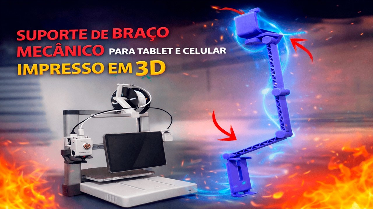 Suporte de Braço Mecânico para Celular em 3D - 3D Mechanical Arm Support for Cell Phones