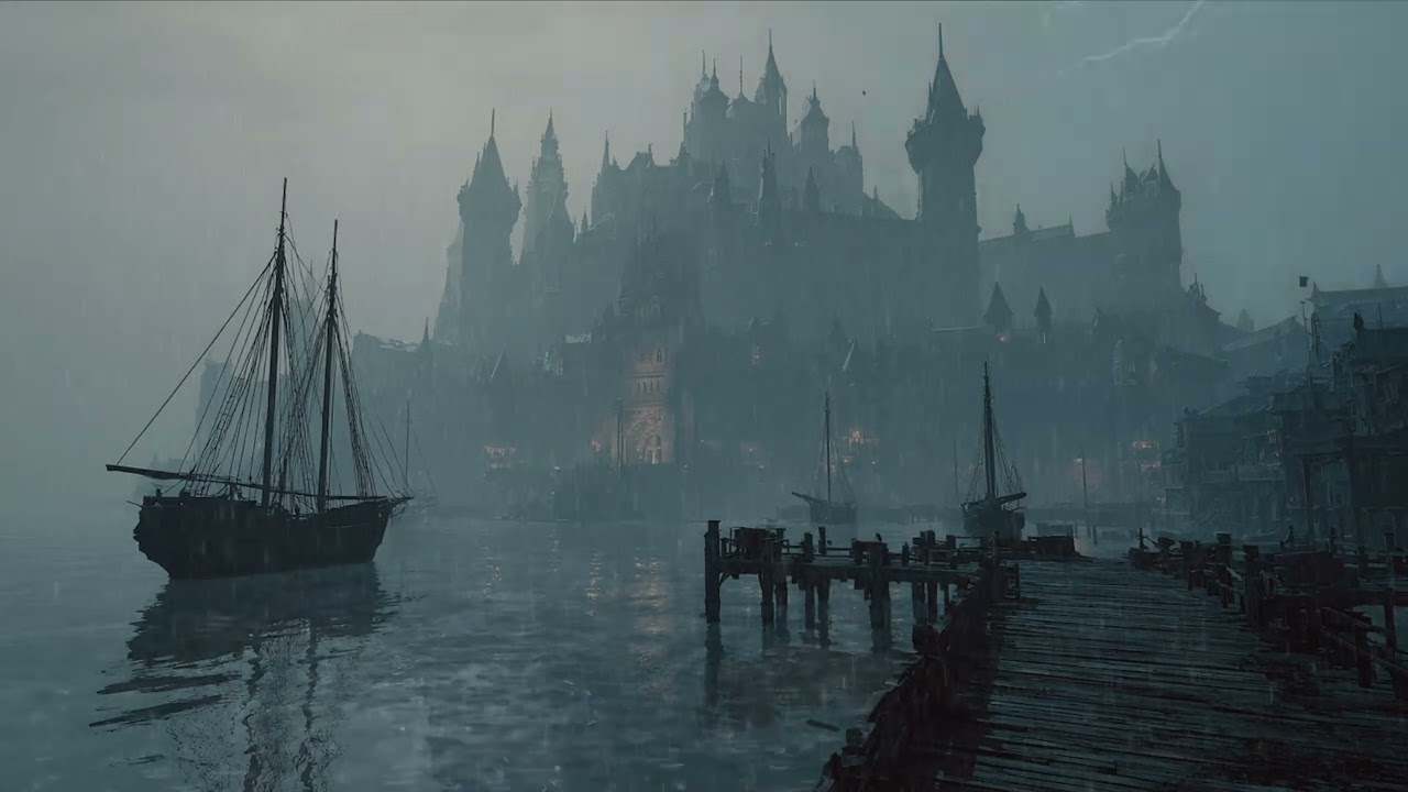 Medieval Castle on the Misty Sea – Rain, Waves & Thunderstorm Ambience