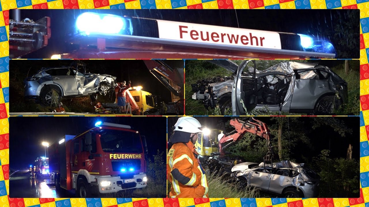 ++ PKW stürzt 25 Meter tief Böschung hinunter ++ [RETTUNGSEINSATZ FEUERWEHR] - Bergung vom Wrack [E]