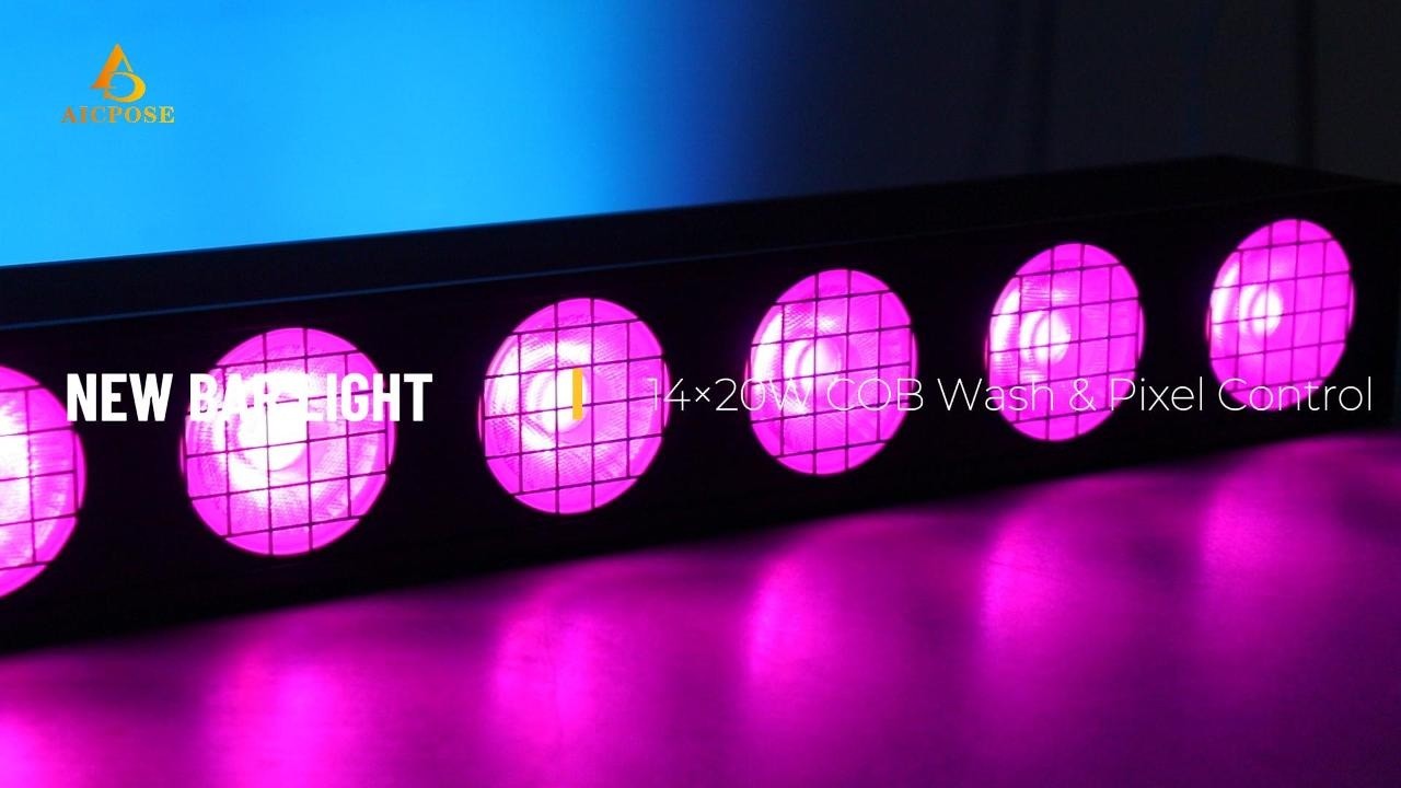 AICPOSE 14×20W COB Bar Light with Base | DMX & Pixel Control | Stage & Event Lighting Demo