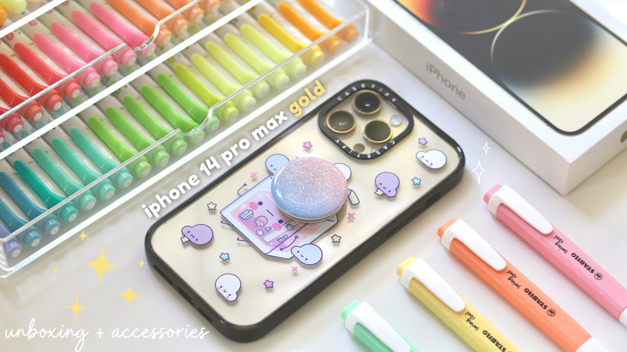 iPhone 14 pro max aesthetic unboxing ✨🌸 setup + camera test + cute accessories