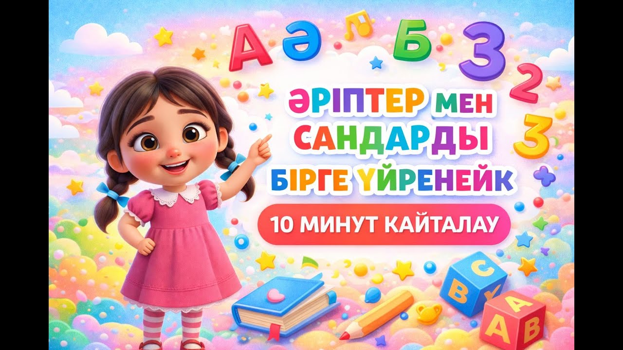 Сандар мен әріптерді бірге үйренеміз | 1-ден 10-ға дейін + А-Ә-Б | Қазақша балаларға