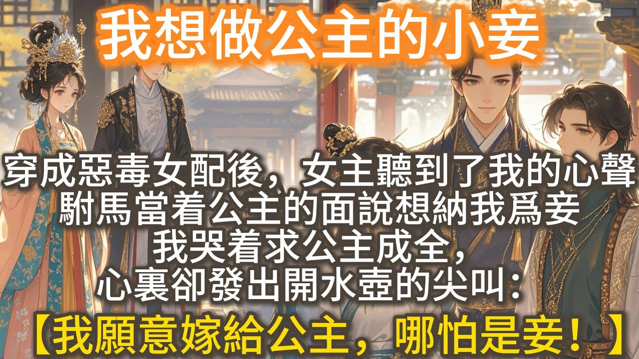 完结搞笑爽文：我想做公主的小妾。穿成惡毒女配後，女主聽到了我的心聲。駙馬當着公主的面說想納我爲妾。我哭着求公主成全，心裏卻發出開水壺的尖叫：【我願意嫁給公主，哪怕是妾！】公主愣了一下，饒有興趣地笑了。