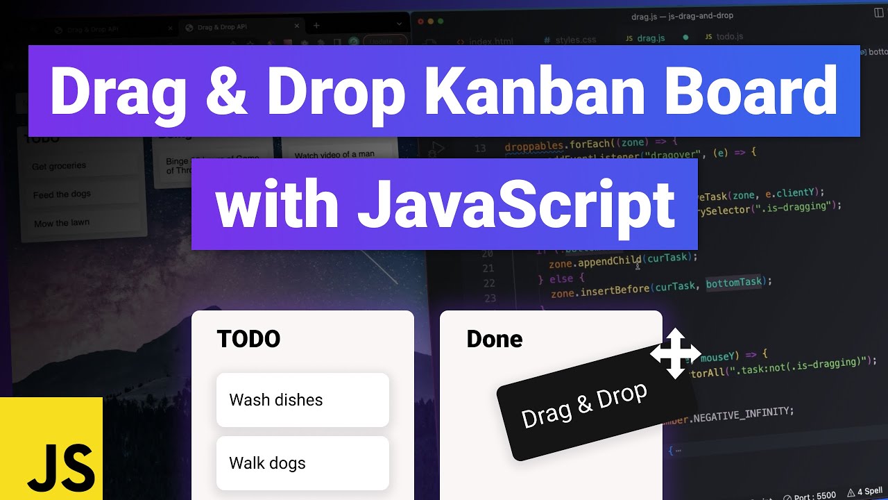 Как создать доску Kanban с функцией перетаскивания с помощью JavaScript