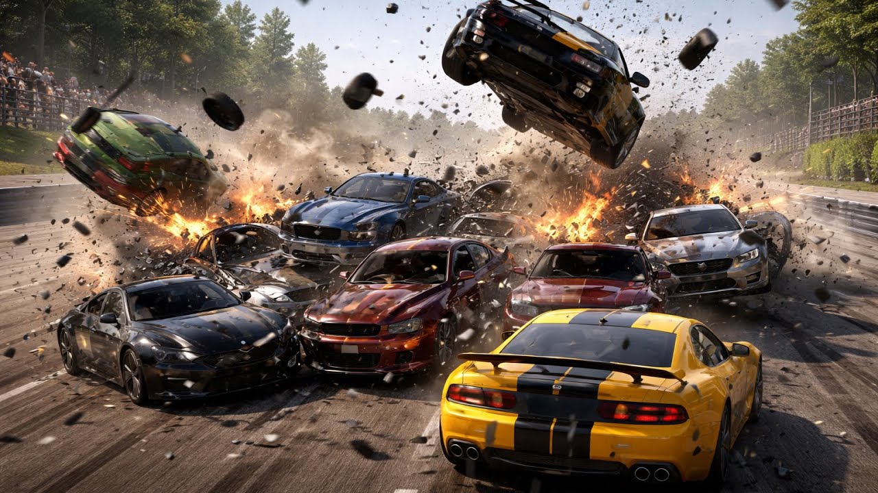 Crazy car crash ! 10 cars !!