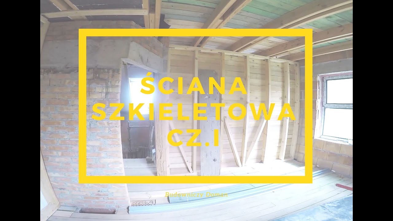Ściana szkieletowa na stropie drewnianym w Naszym Gniezdzie. Przekrój ściany szkieletowej.