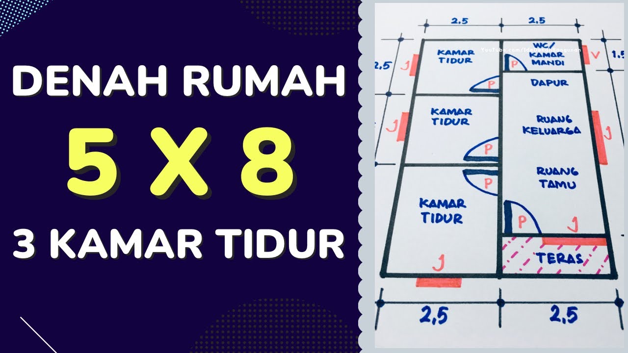 Denah Rumah 5x8 Meter 3 Kamar Tidur