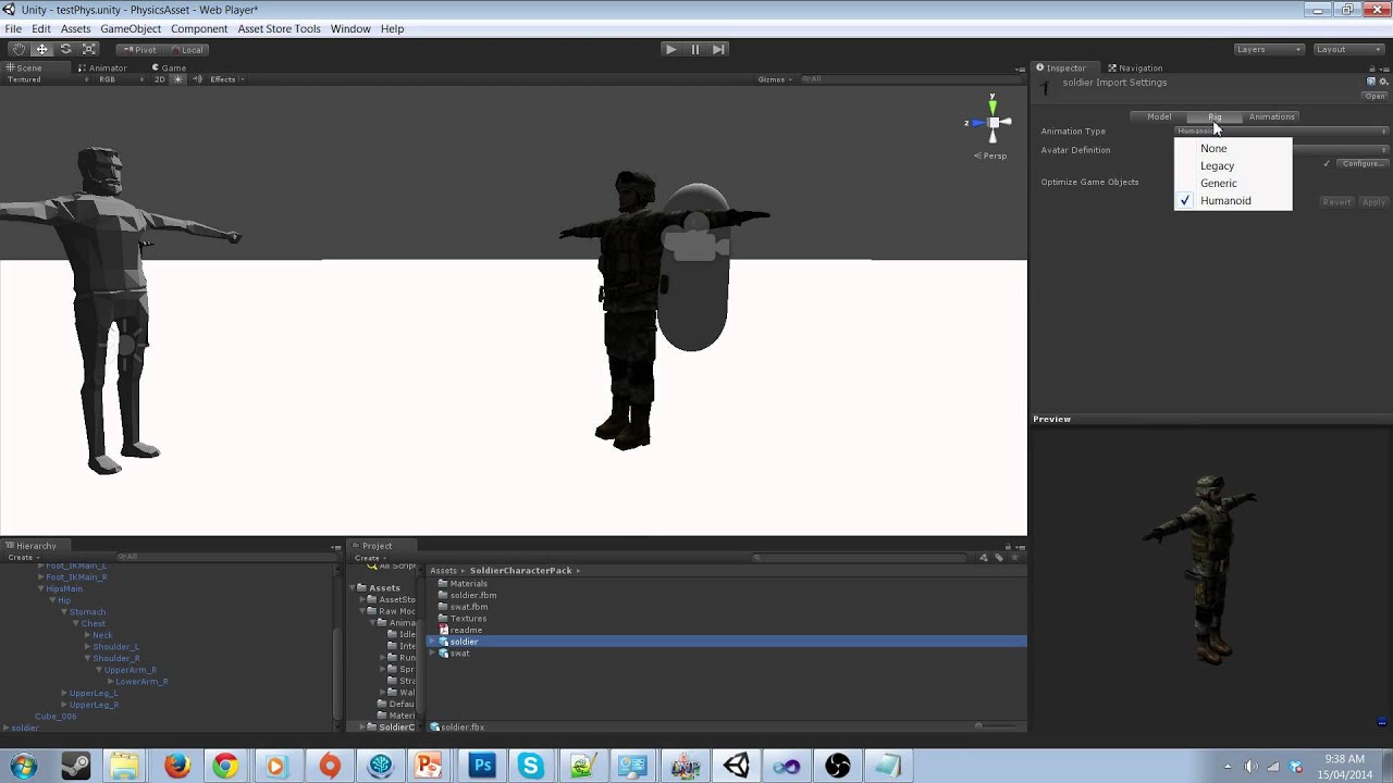 Unity Mecanim Ragdoll Animation Blender