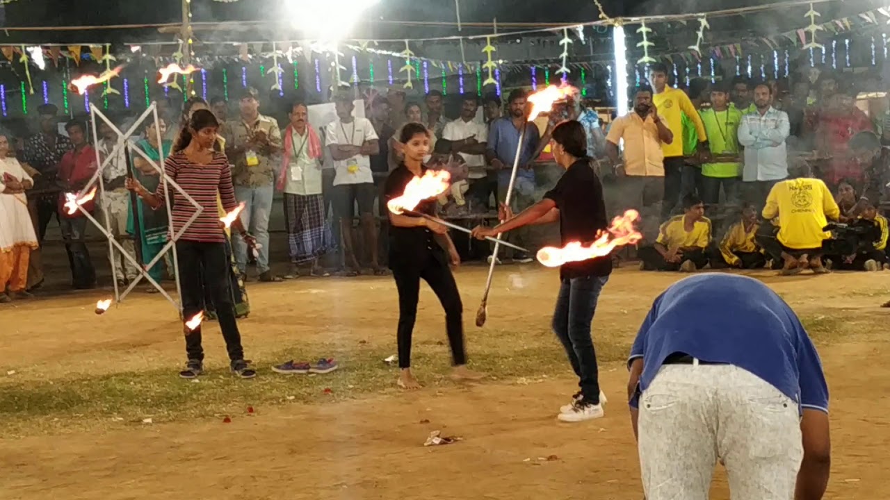 Silambattam | silambattam fire | stick fire silambam by college girls | Silambam Fire