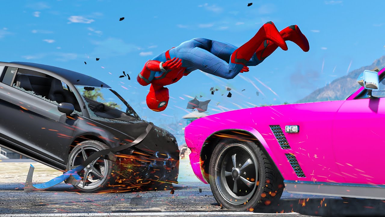 GTA 5 Spiderman No Seatbelt Car Crashes - Spider-Man Ragdolls #3 (Euphoria physics)
