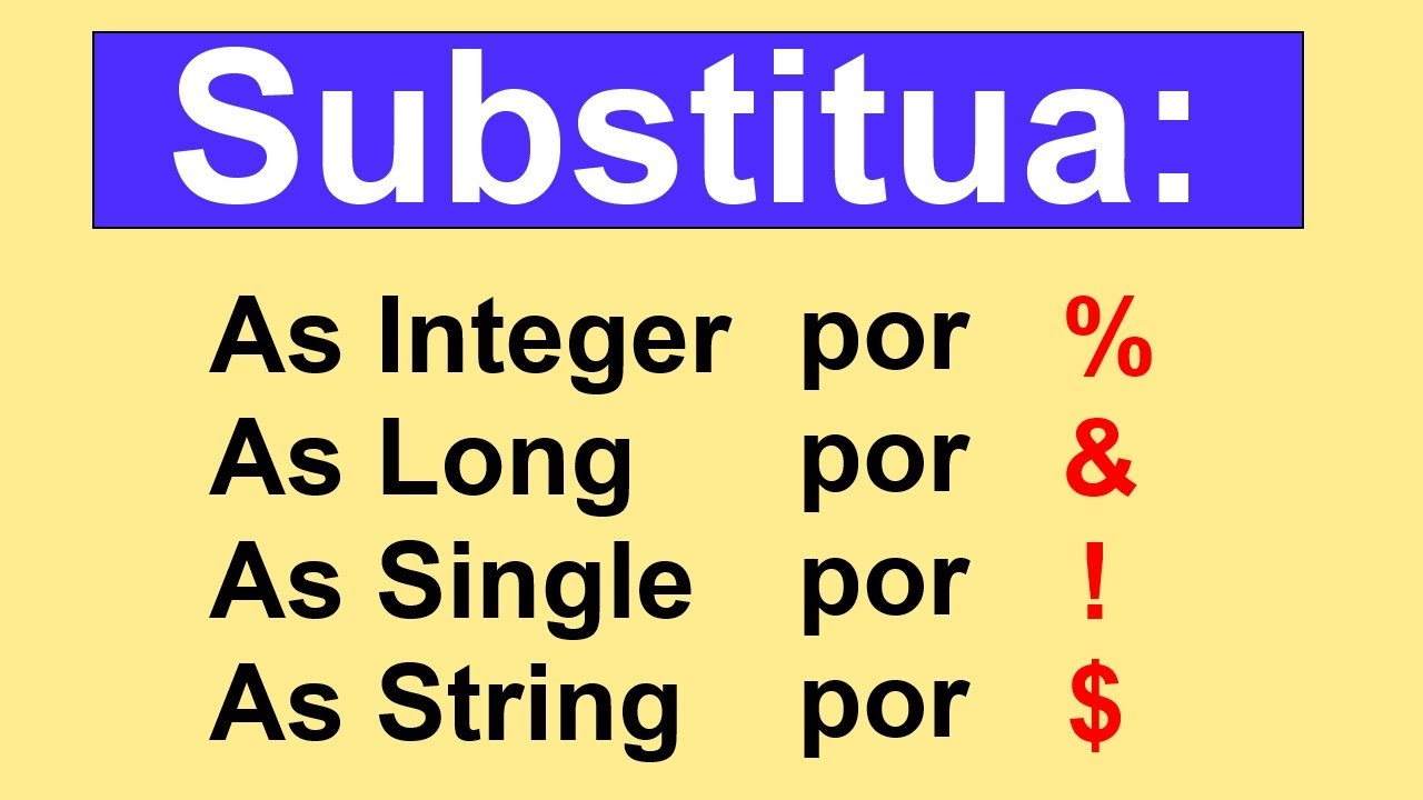 N&Atilde;O USE mais INTEGER, STRING, SINGLE, LONG em suas vari&aacute;veis VBA no Excel.