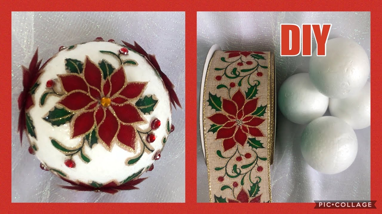 TUTORIAL -Como Decorar Bolas  de Icopor para NAVIDAD 3 D- con  Cinta-Christmas Balls-Ornaments -DIY.